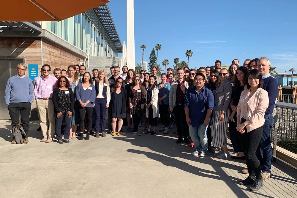Group photo of 45 attendees (faculty, postdoctoral scholars, graduate students, and staff) at the Neurobehavioral Genetics Retreat hosted on April 18, 2019 at the Annenberg Community Beach House